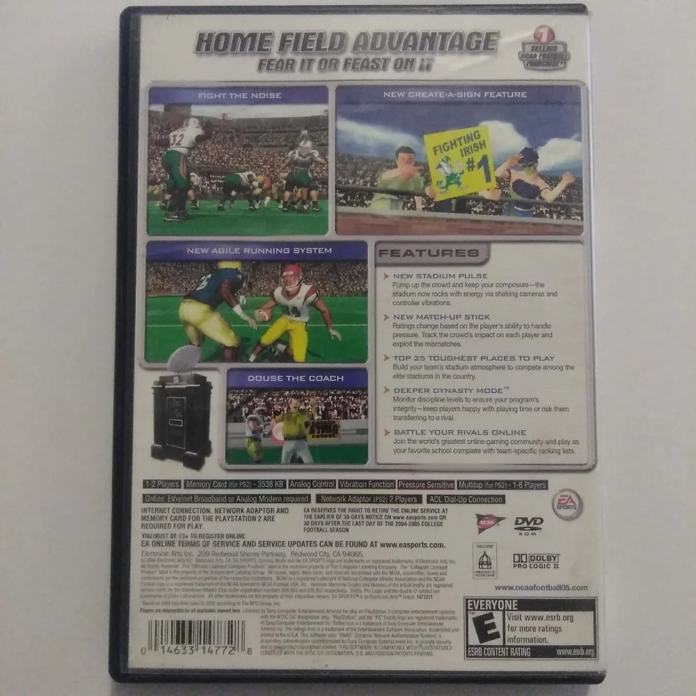 PS2 PlayStation EA Sports NCAA Football 2005 Video Game Gamer Athlete Active